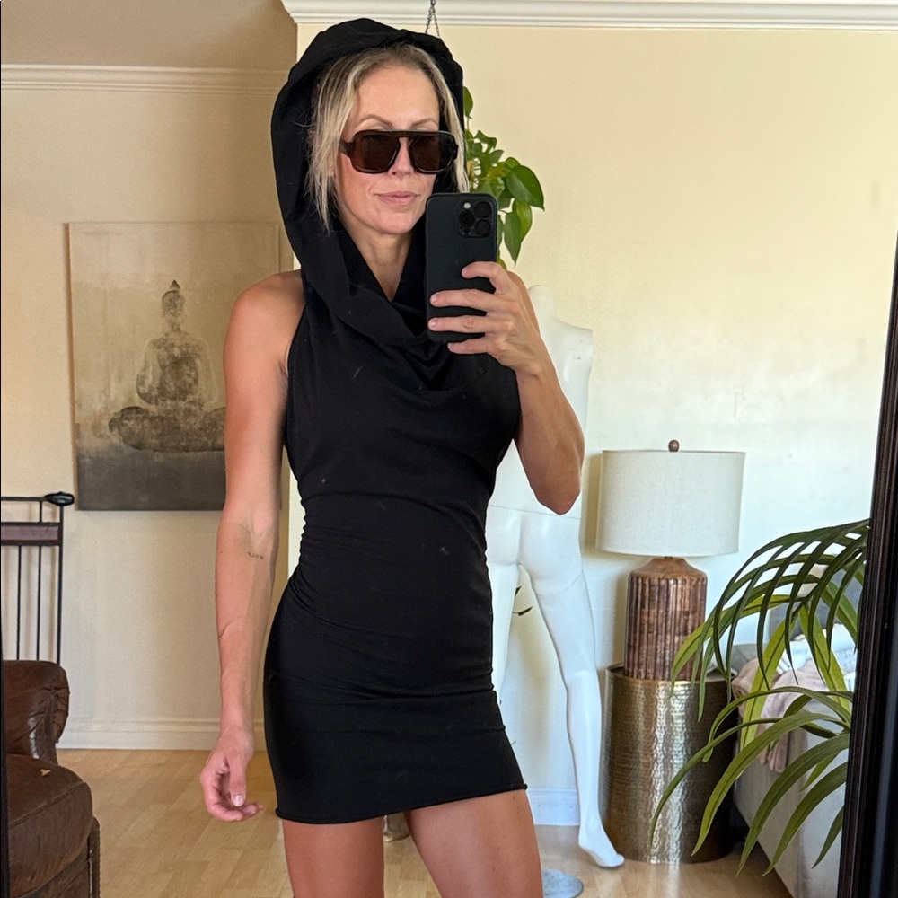 The Ultimate Custom Made Festival / Rave Black Backless Hooded Mini Dress
